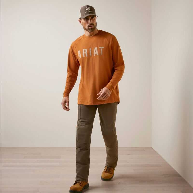 Ariat Rebar Cotton Strong Block T-Shirt Carmel Cafe | 375TNJUZH