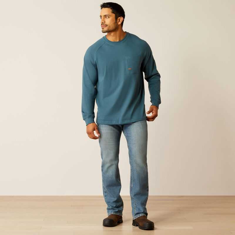 Ariat Rebar Cotton Strong Graphic T-Shirt Blue | 084XOMFIC