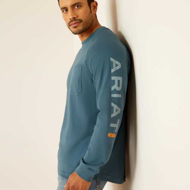 Ariat Rebar Cotton Strong Graphic T-Shirt Blue | 084XOMFIC