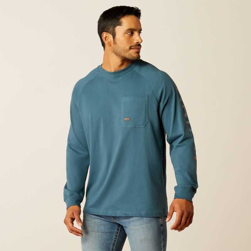 Ariat Rebar Cotton Strong Graphic T-Shirt Blue | 084XOMFIC