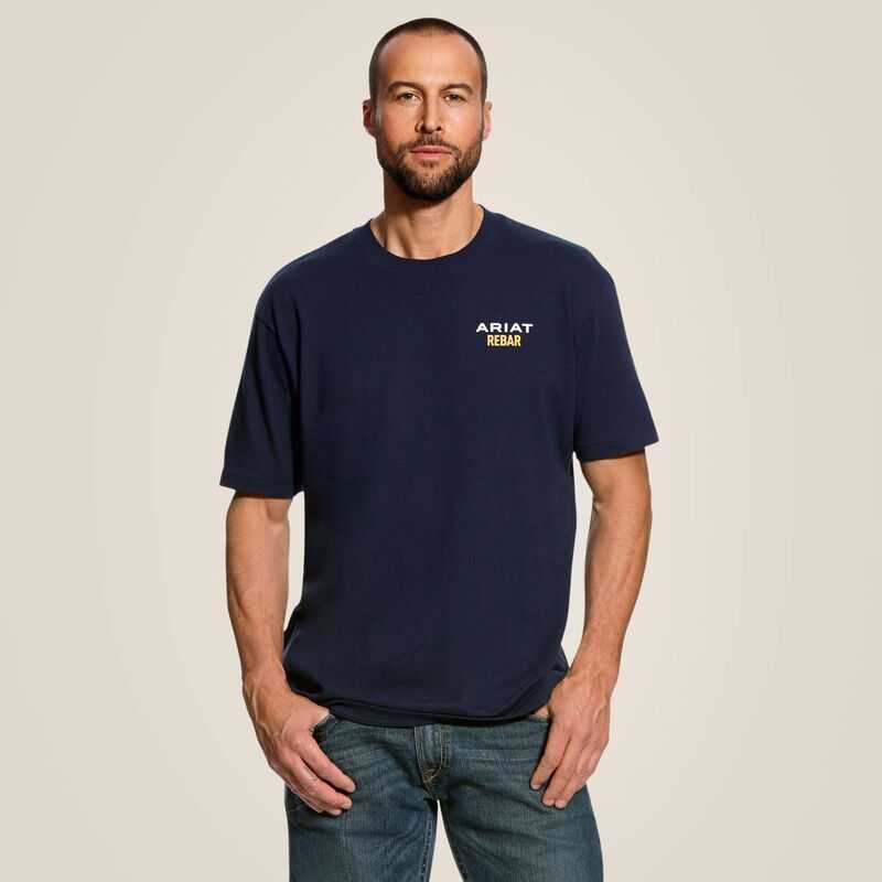 Ariat Rebar Cotton Strong Logo T-Shirt Navy | 028NIVBLA