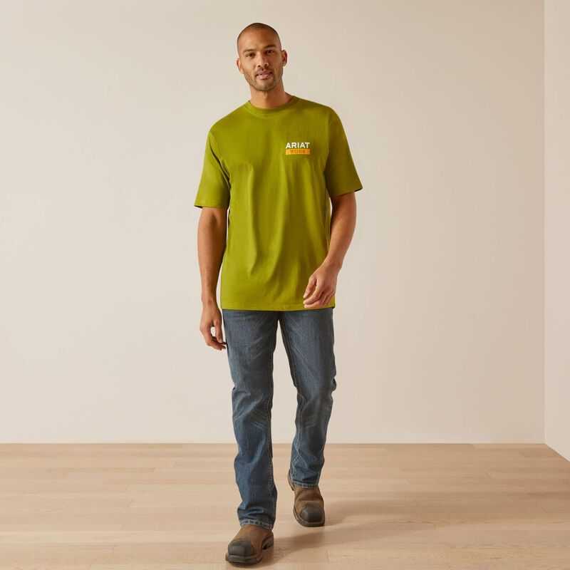 Ariat Rebar Cotton Strong Roughneck Graphic T-Shirt Green | 563JNSFHZ