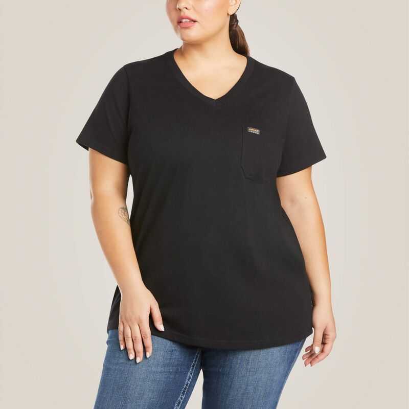 Ariat Rebar Cotton Strong V-Neck T-Shirt Black | 729XDOWKN