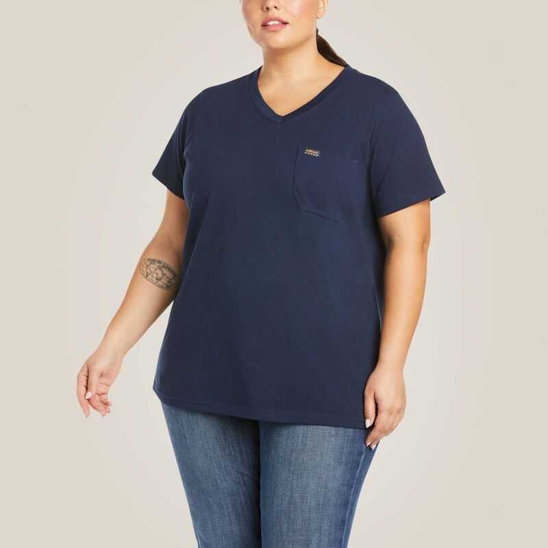 Ariat Rebar Cotton Strong V-Neck T-Shirt Navy | 594WKTOXV