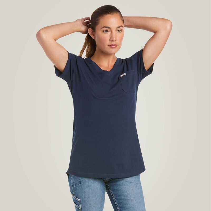 Ariat Rebar Cotton Strong V-Neck T-Shirt Navy | 594WKTOXV