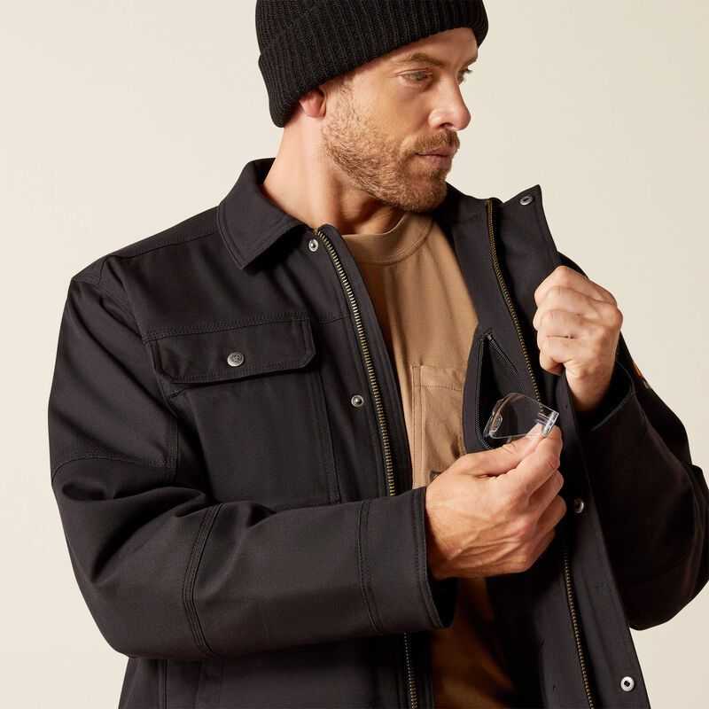 Ariat Rebar DuraCanvas Sherpa-Lined Coat Black | 376QYXMIZ