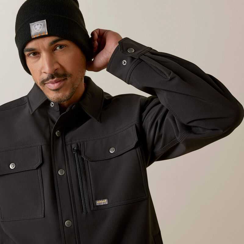 Ariat Rebar DuraStretch Utility Softshell Shirt Jacket Black | 493EWHJOL