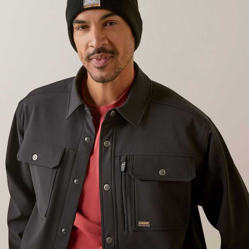 Ariat Rebar DuraStretch Utility Softshell Shirt Jacket Black | 493EWHJOL