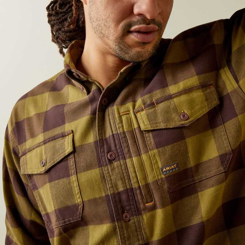 Ariat Rebar Flannel DuraStretch Work Shirt Avocado | 079NRIVSM