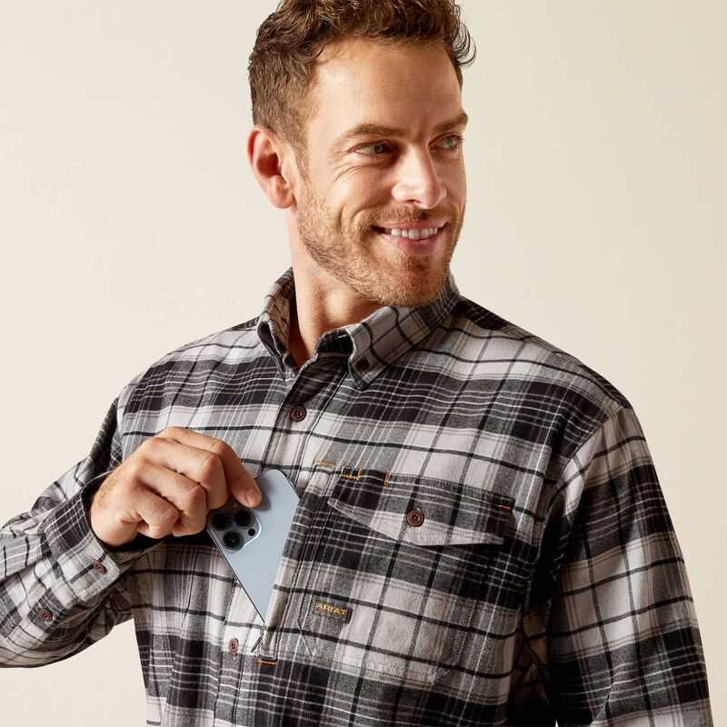 Ariat Rebar Flannel DuraStretch Work Shirt Grey | 571MPSDKX