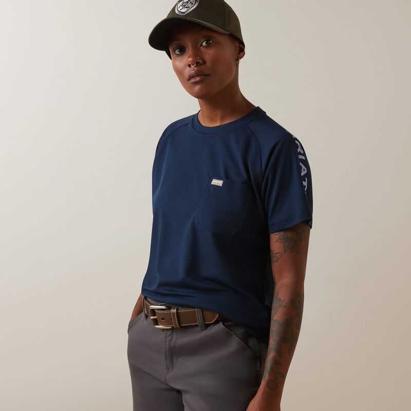 Ariat Rebar Heat Fighter T-Shirt Navy | 973QOCZRE