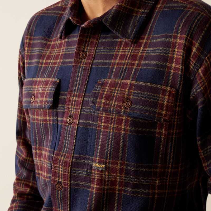 Ariat Rebar Heavy Flannel Work Shirt Navy | 794ASCWGI