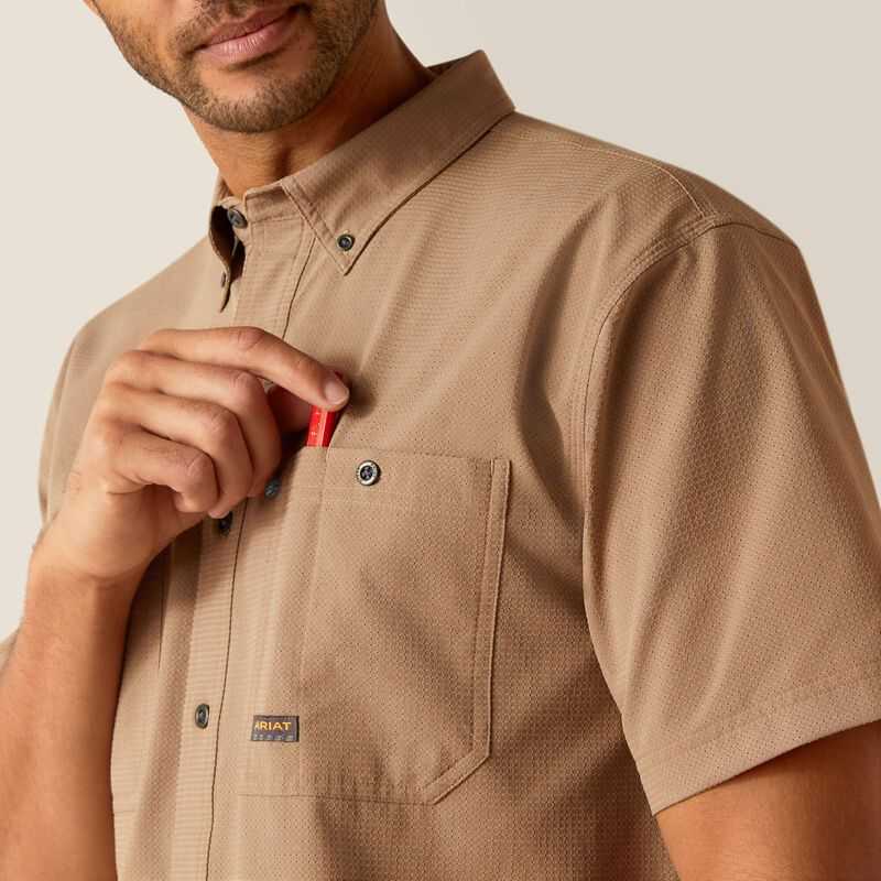 Ariat Rebar Made Tough 360 AirFlow Work Shirt Khaki | 590PUDEIT