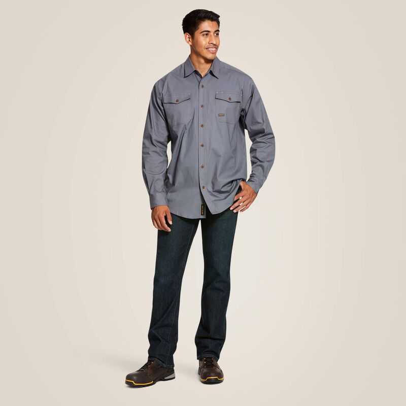 Ariat Rebar Made Tough DuraStretch Classic Fit Work Shirt Grey | 251FDMQAT