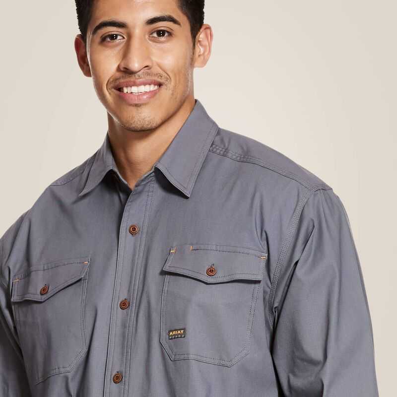 Ariat Rebar Made Tough DuraStretch Classic Fit Work Shirt Grey | 251FDMQAT