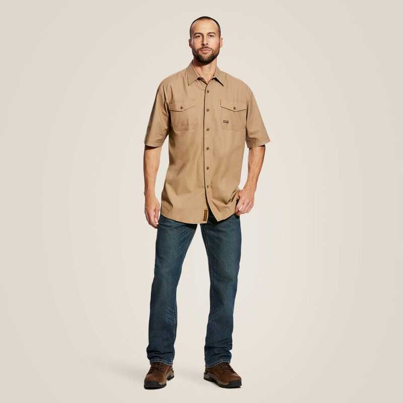 Ariat Rebar Made Tough DuraStretch Work Shirt Khaki | 253RLXIBZ