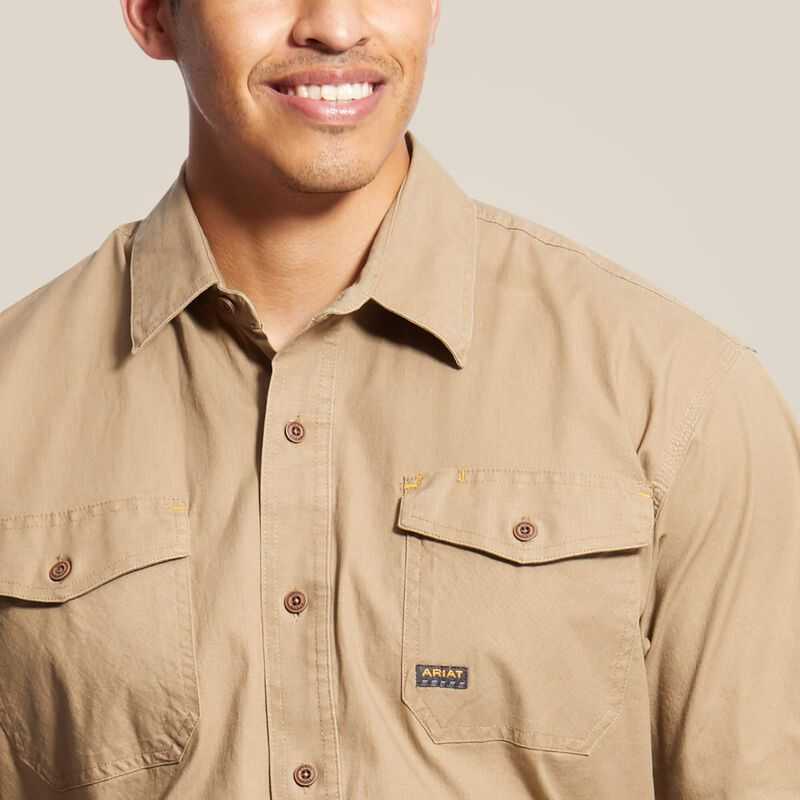 Ariat Rebar Made Tough DuraStretch Work Shirt Khaki | 253RLXIBZ