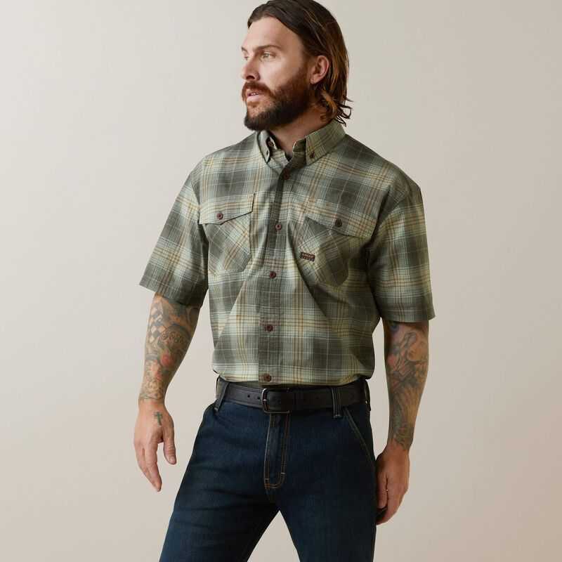 Ariat Rebar Made Tough DuraStretch Work Shirt Green | 098FRILHV