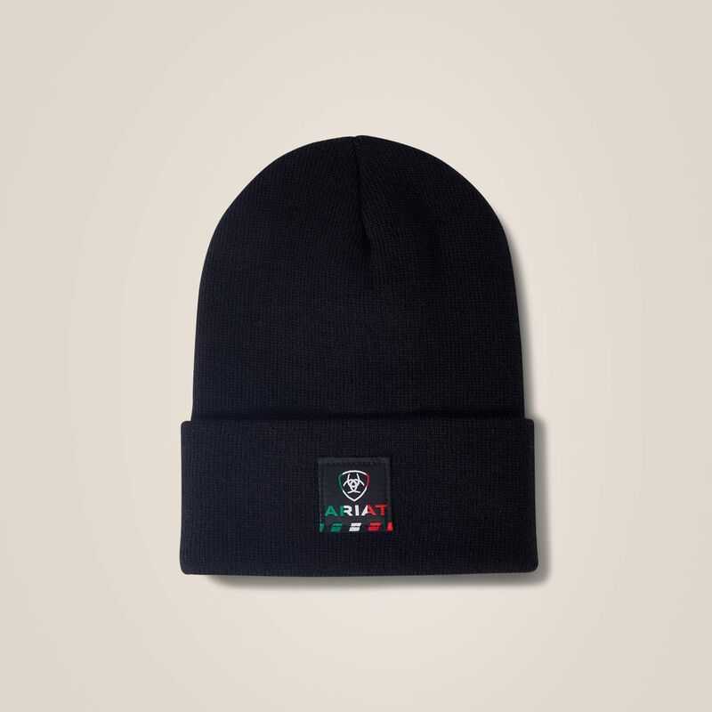 Ariat Rebar Mexican Flag Patch Beanie Black | 306GPZFLA