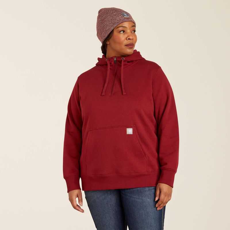 Ariat Rebar Skill Set 1/2 Zip Hoodie Dark Red | 461KJDONF