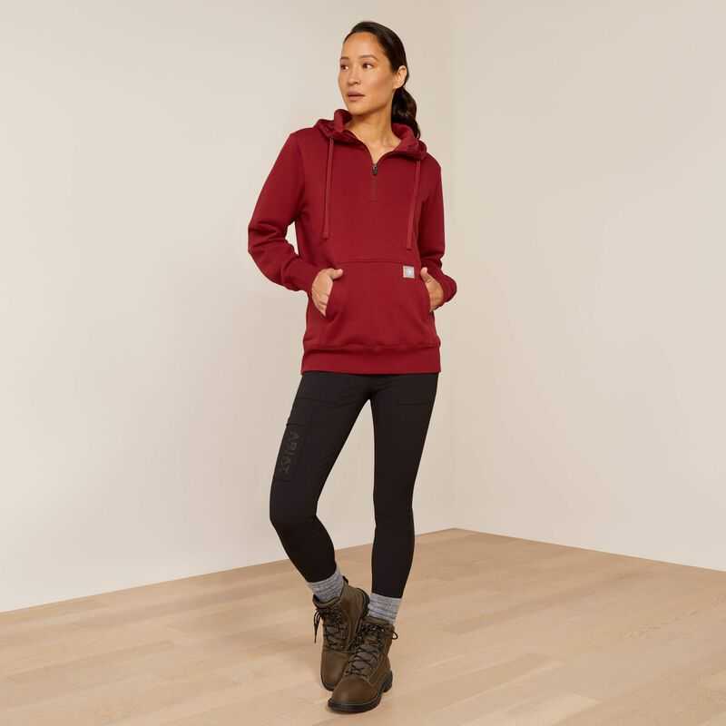 Ariat Rebar Skill Set 1/2 Zip Hoodie Dark Red | 461KJDONF