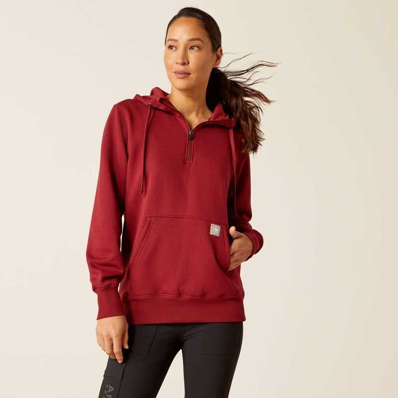 Ariat Rebar Skill Set 1/2 Zip Hoodie Dark Red | 461KJDONF