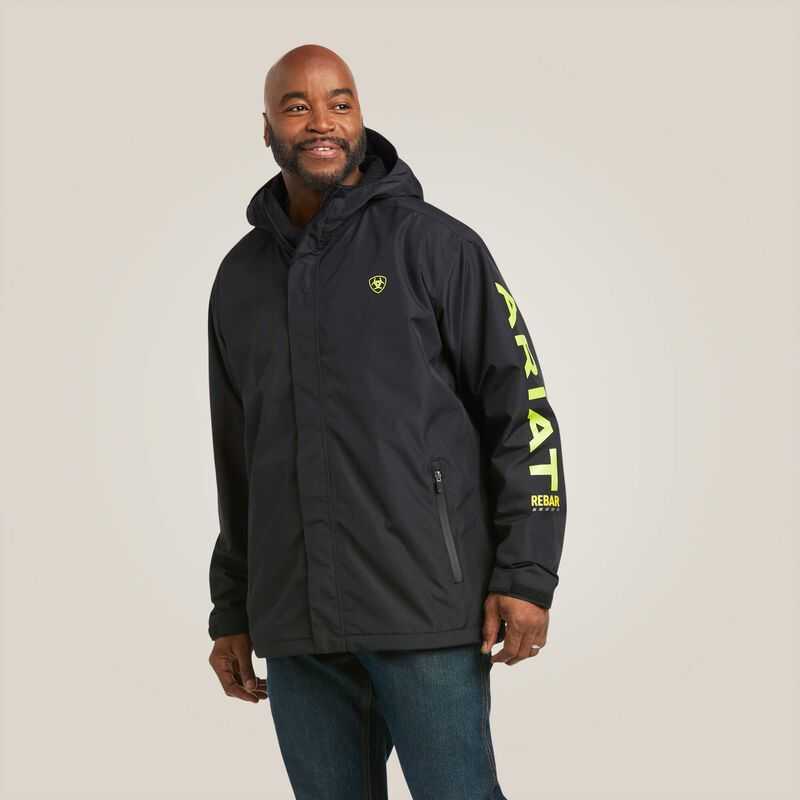 Ariat Rebar Stormshell Logo Waterproof Jacket Black / Light Green | 037WXQTZG