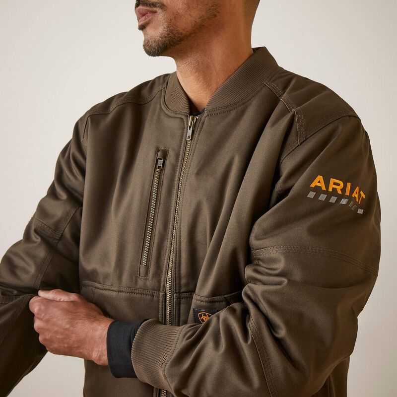 Ariat Rebar Stretch Canvas Bomber Jacket Wren | 305BYHLZX