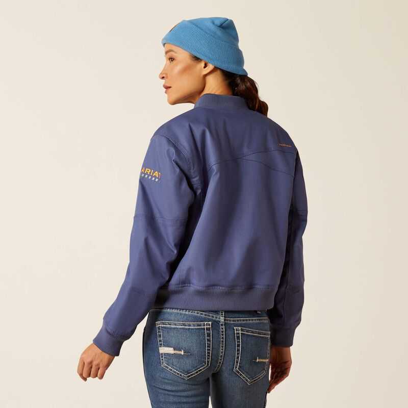 Ariat Rebar Stretch Canvas Bomber Jacket Blue Indigo | 076HGLJPV