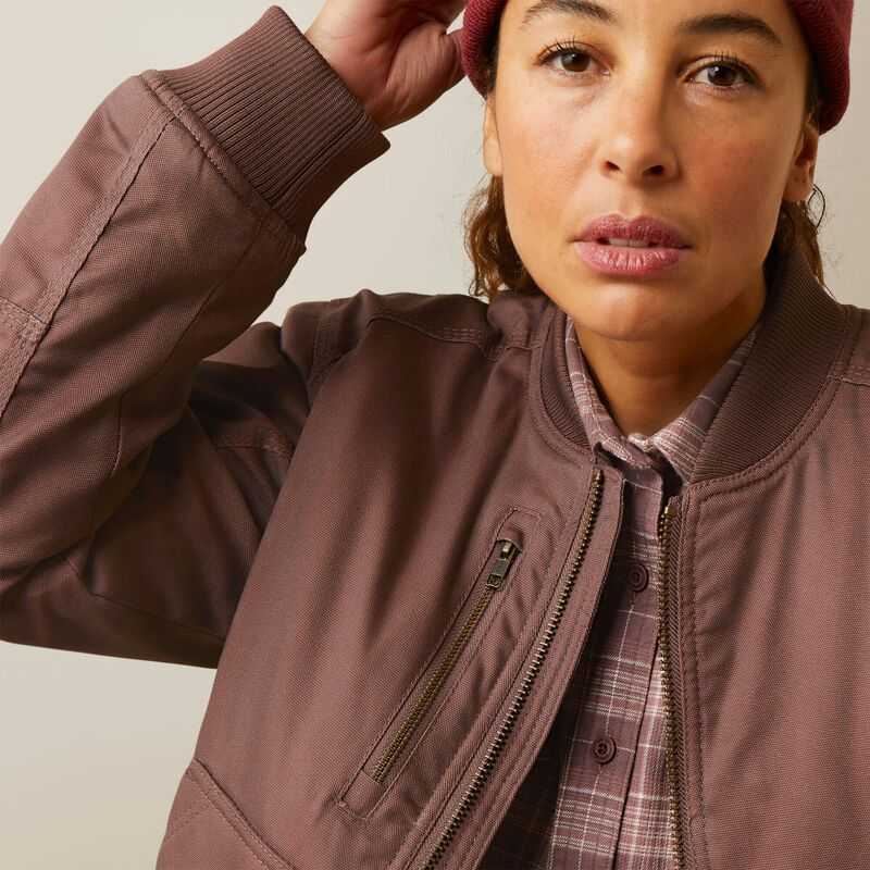 Ariat Rebar Stretch Canvas Bomber Jacket Peppercorn | 432YENAXZ