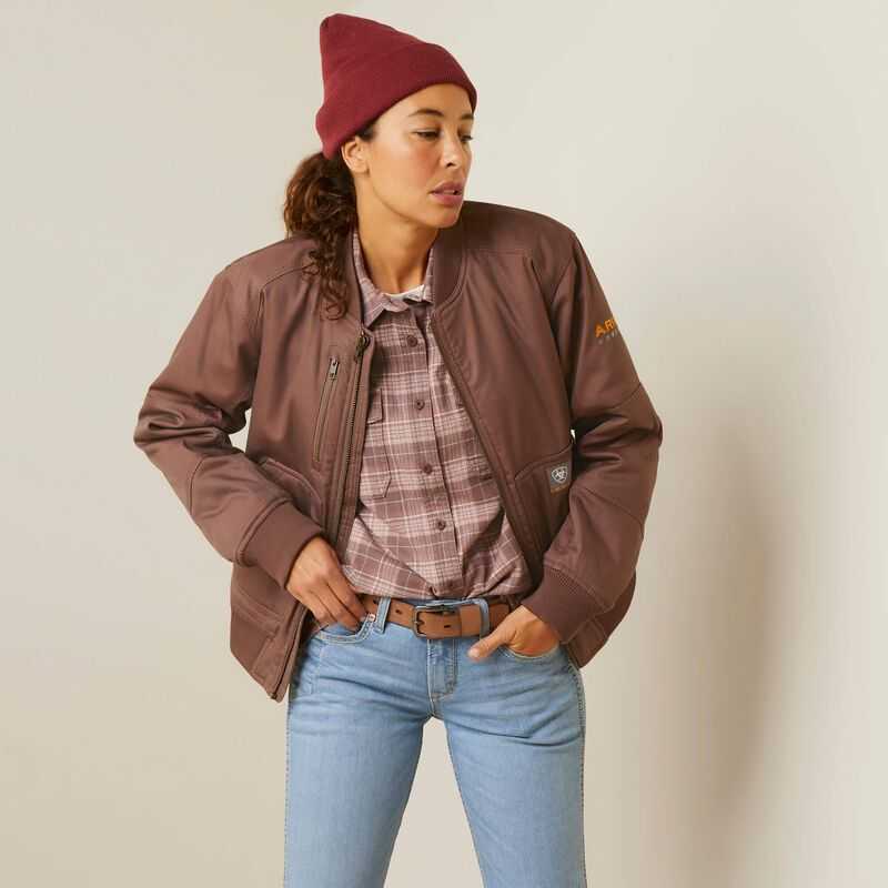 Ariat Rebar Stretch Canvas Bomber Jacket Peppercorn | 432YENAXZ