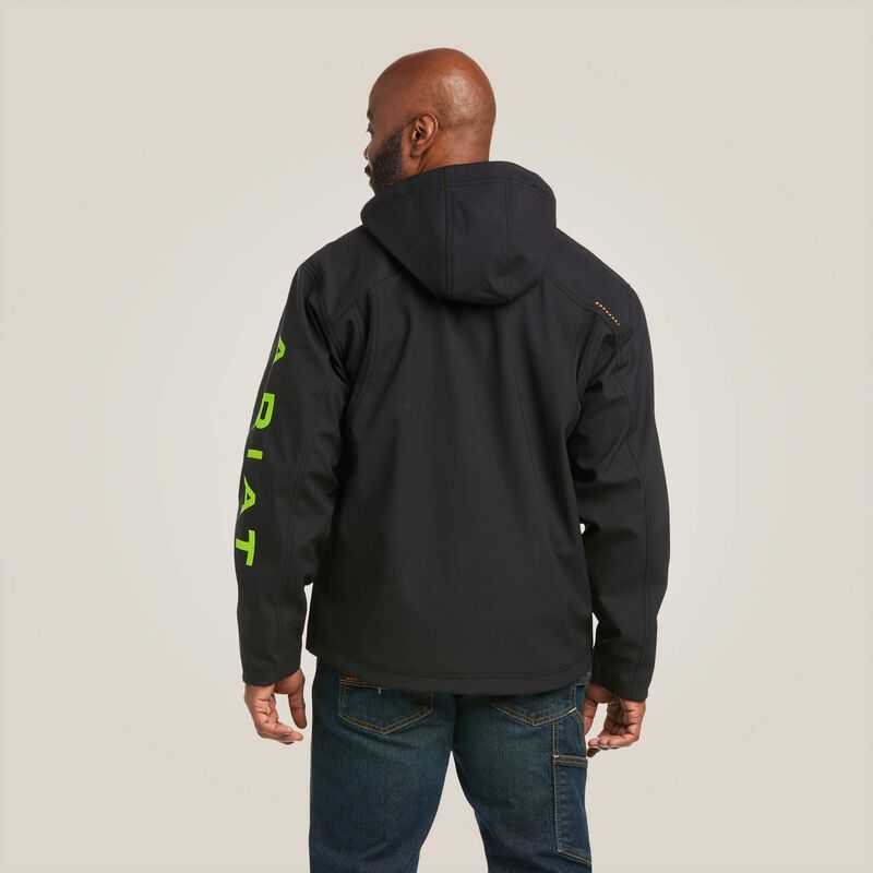 Ariat Rebar Stretch Canvas Softshell Hooded Logo Jacket Black / Light Green | 239NLMBCD