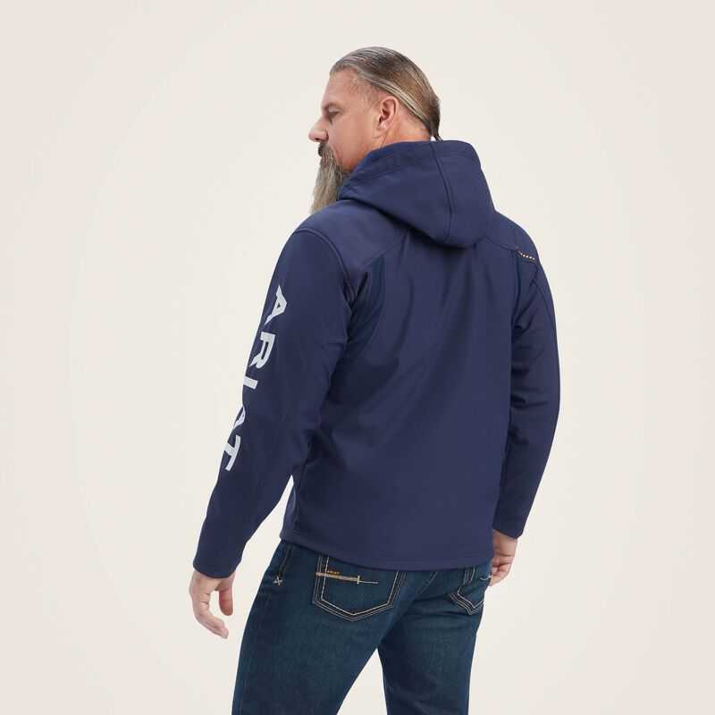 Ariat Rebar Stretch Canvas Softshell Hooded Logo Jacket Navy / Grey | 351AUSVZD