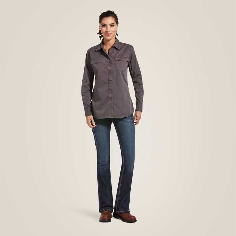 Ariat Rebar Washed Twill Work Shirt Grey | 509RKFVYS