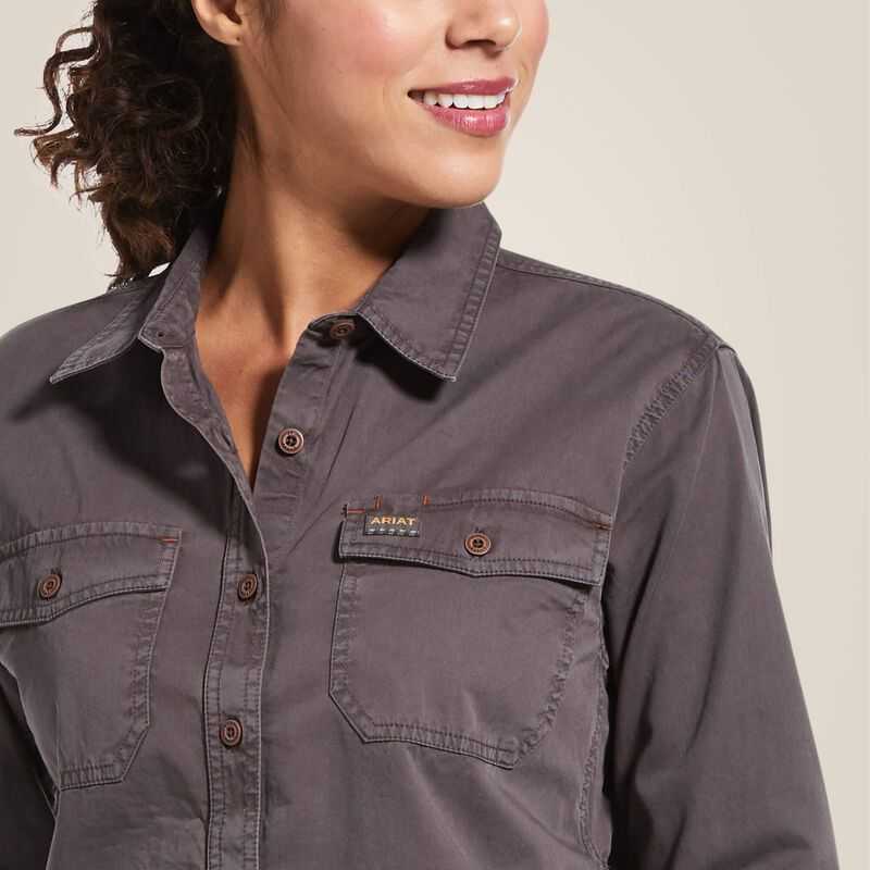 Ariat Rebar Washed Twill Work Shirt Grey | 509RKFVYS