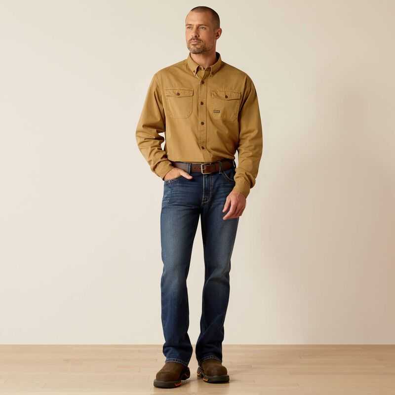 Ariat Rebar Washed Twill Work Shirt Khaki | 136OKJRWY