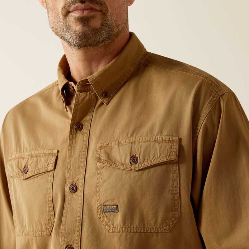 Ariat Rebar Washed Twill Work Shirt Khaki | 136OKJRWY