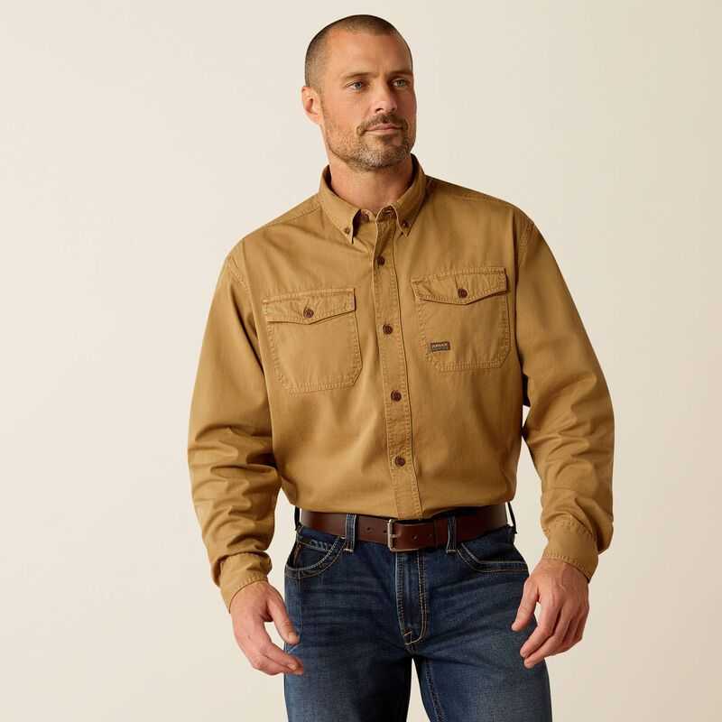 Ariat Rebar Washed Twill Work Shirt Khaki | 136OKJRWY