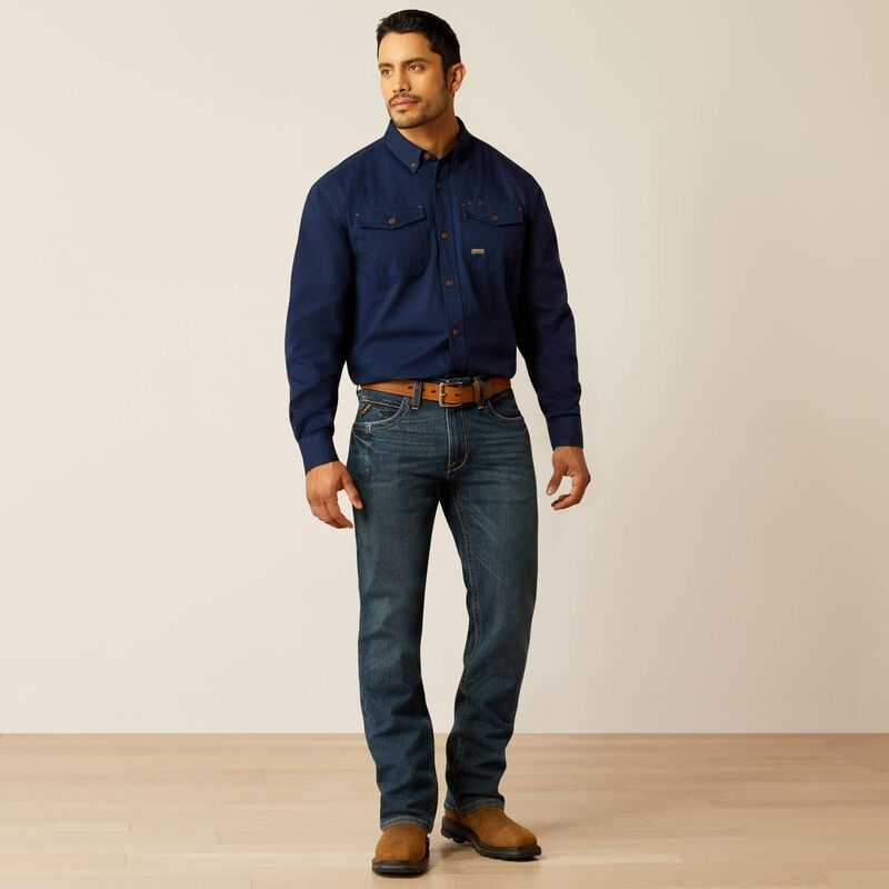 Ariat Rebar Washed Twill Work Shirt Navy | 960UBYVHL