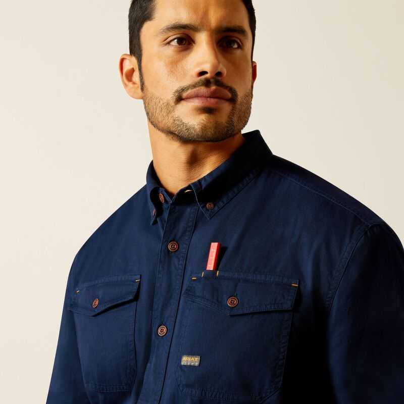 Ariat Rebar Washed Twill Work Shirt Navy | 960UBYVHL