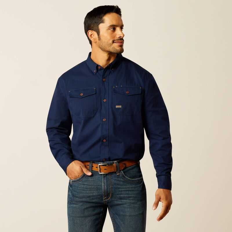 Ariat Rebar Washed Twill Work Shirt Navy | 960UBYVHL