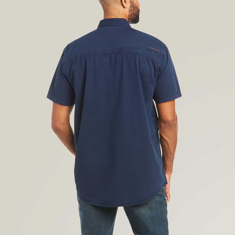 Ariat Rebar Washed Twill Work Shirt Navy | 016FGCQVL