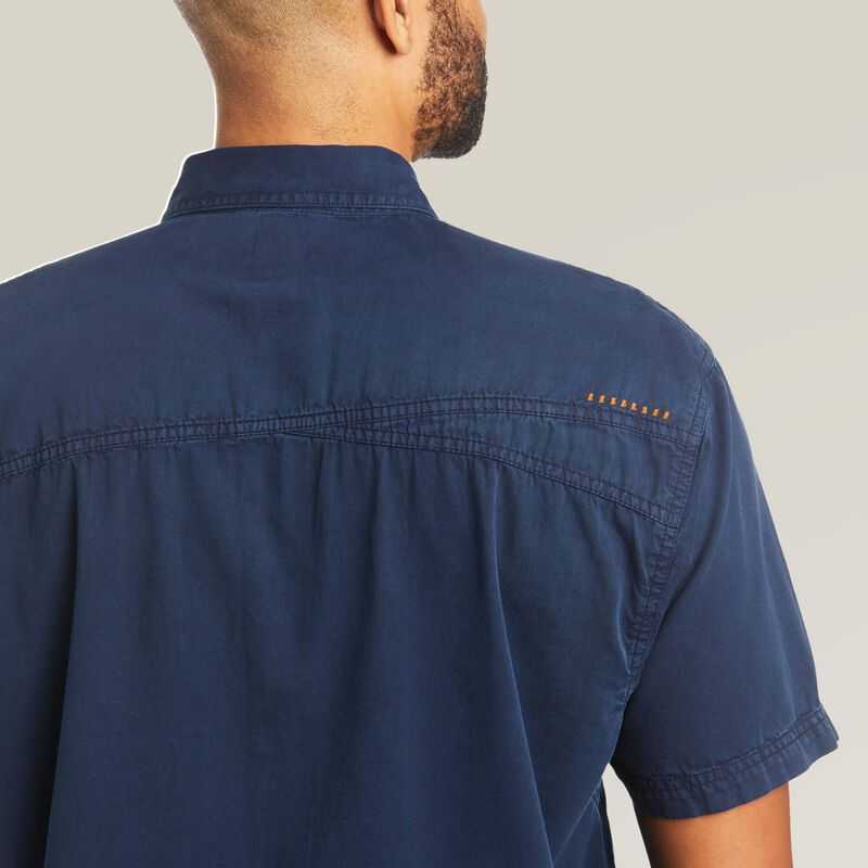 Ariat Rebar Washed Twill Work Shirt Navy | 016FGCQVL