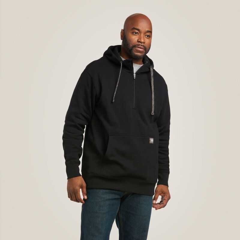 Ariat Rebar Workman 1/4 Zip Hoodie Black | 953BNCDXR