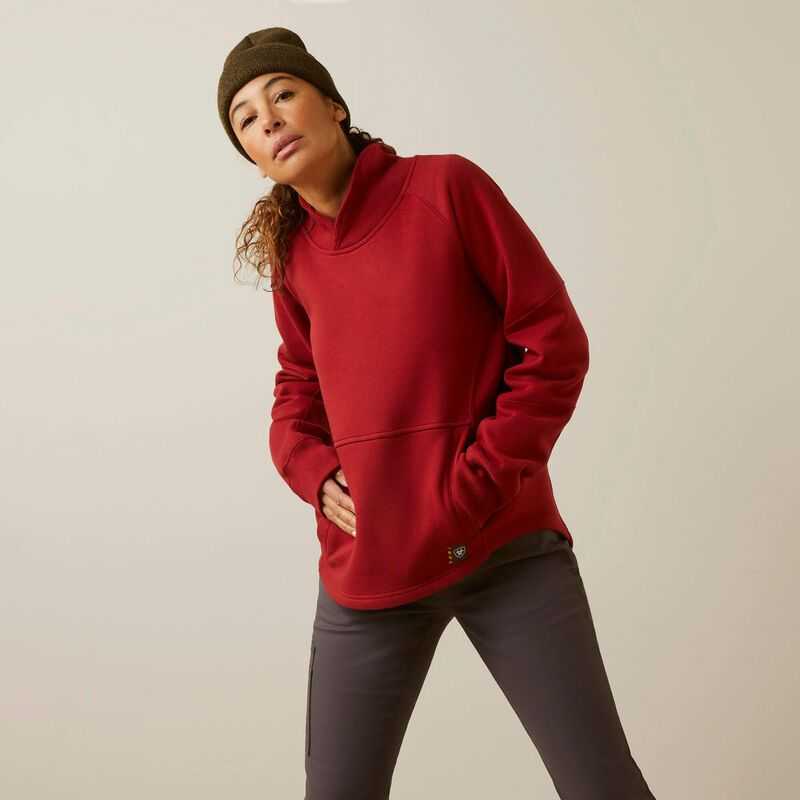 Ariat Rebar Workman Oversized Funnel Sweatshirt Red | 708KFDWRP