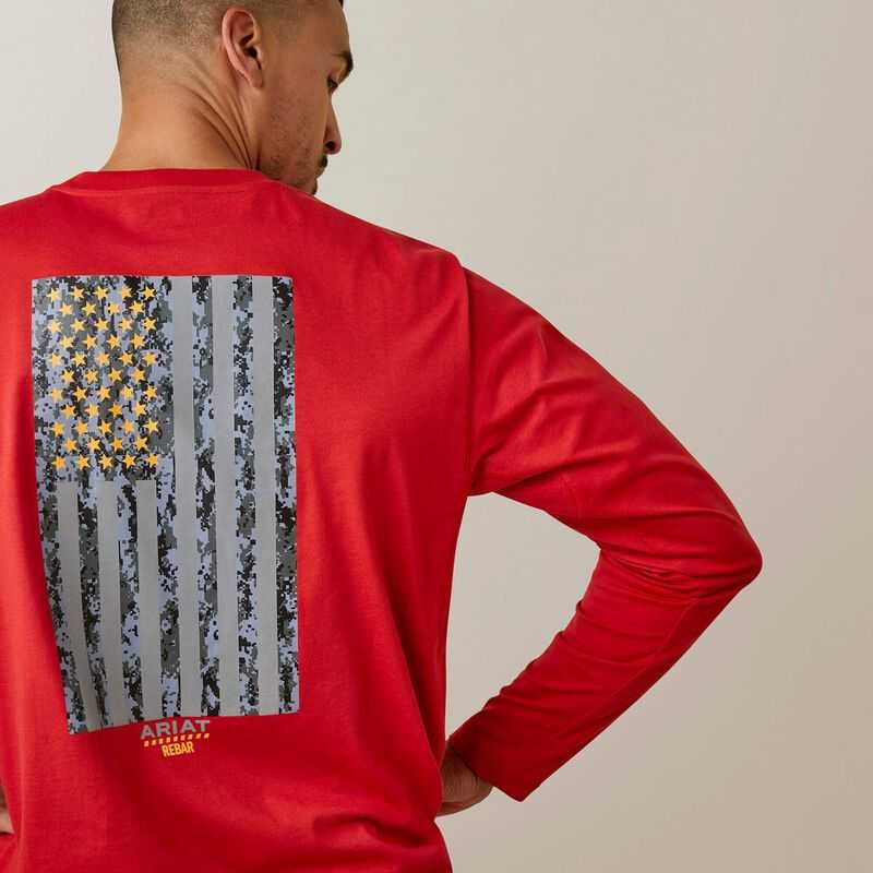 Ariat Rebar Workman Reflective Flag Graphic T-Shirt Red | 283AVKDME