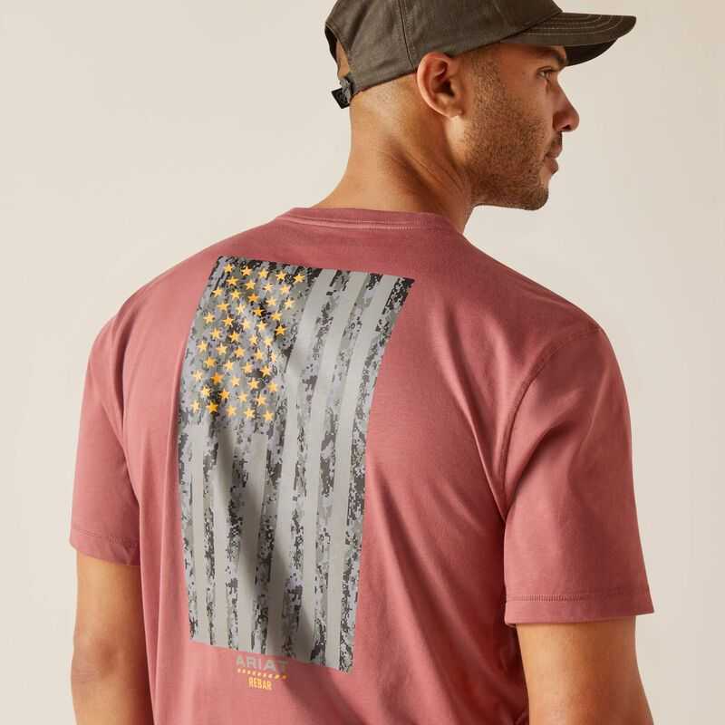 Ariat Rebar Workman Reflective Flag T-Shirt Dark Red | 934BMGSZP