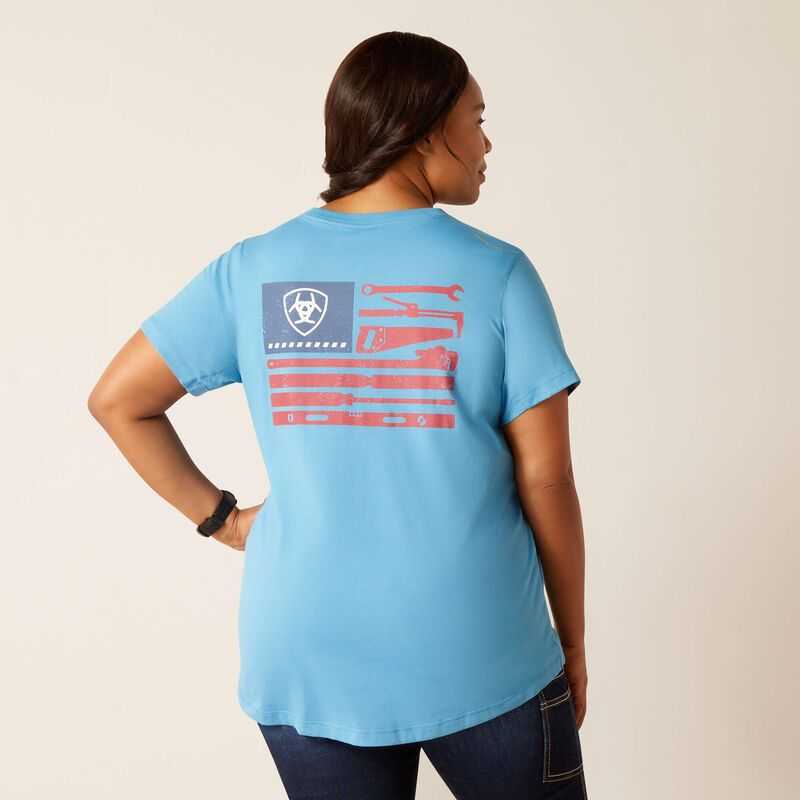 Ariat Rebar Workman Tool Flag T-Shirt Blue | 936KTUHQN