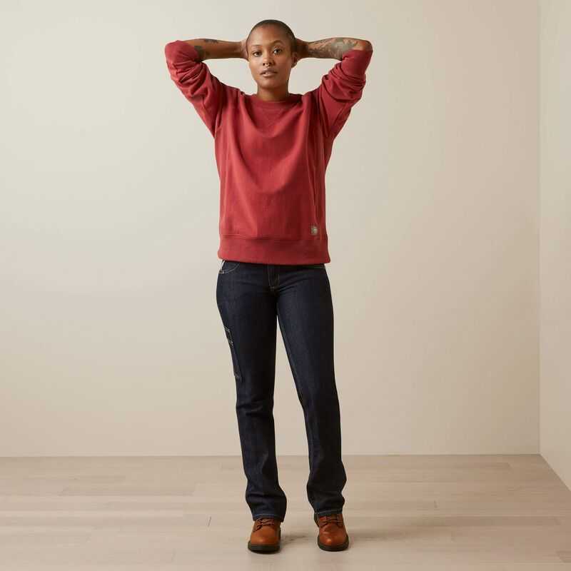 Ariat Rebar Workman Washed Fleece Sweatshirt Red | 179YJTRPV