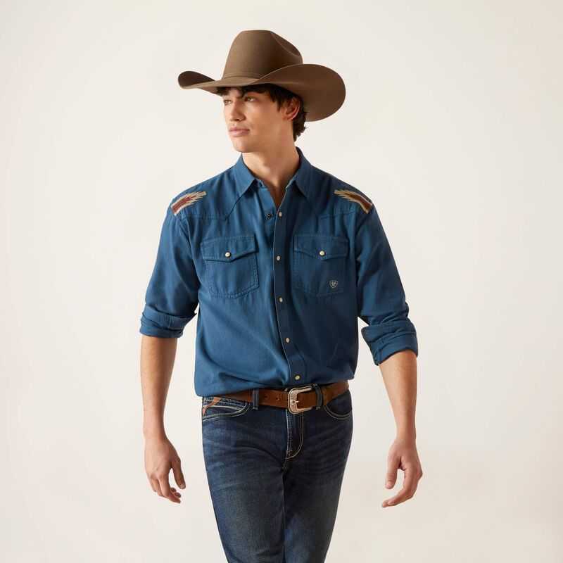 Ariat Retro Chimayo Retro Fit Shirt Blue | 568ZUCAYD